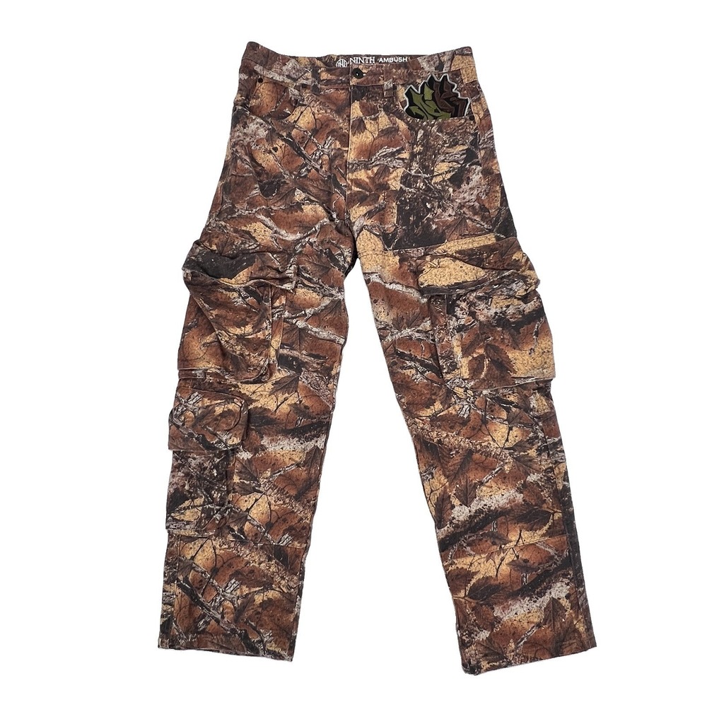 Ninth Hall Ambush Camo Leaf Cargo Pants 30x29 Streetwear Wide Leg Baggy Y2K